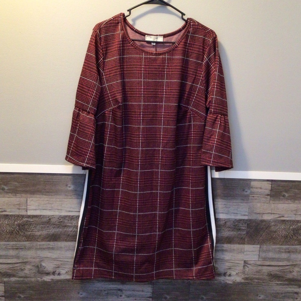 Red black 3/4 Sleeve 1x Ladies Dress (0005)